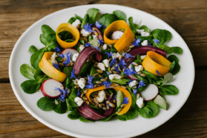 Lees meer over het artikel Korenbloem salade met regenbooggroentjes