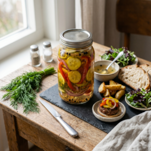 Zoetzure gele komkommer met paprika