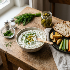 Frisse dilledip met augurk
